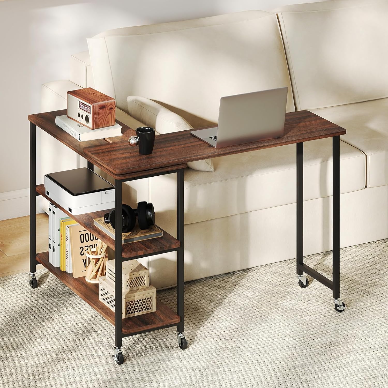 360 °   회전식 사이드 테이블, 2단 선반 및 6 - Desk Setup Notebook 리뷰 및 가격