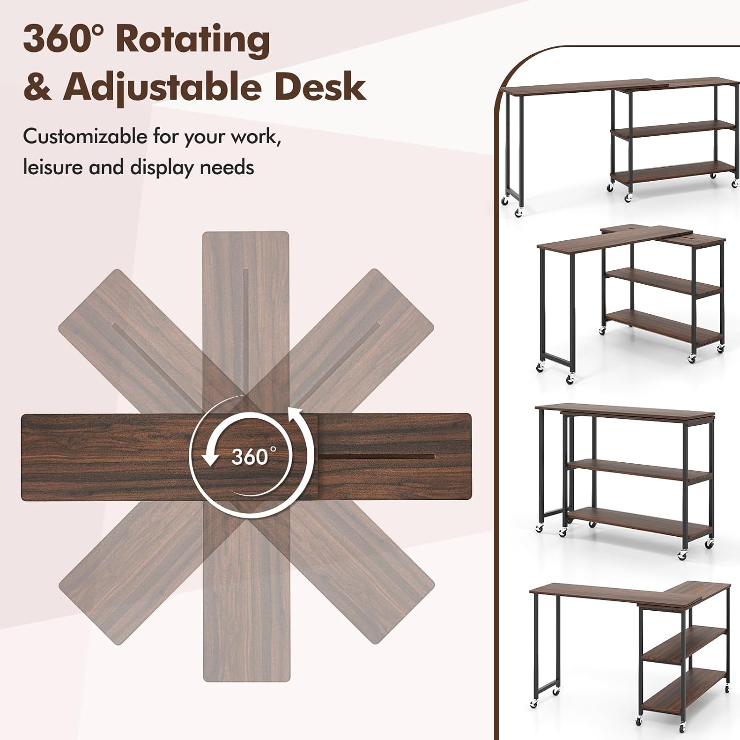 360 °   회전식 사이드 테이블, 2단 선반 및 6 - Desk Setup Notebook 리뷰 및 가격
